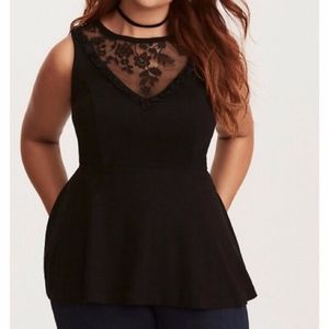 NWT Torrid Black Mesh Lace Peplum Top Size 10/00